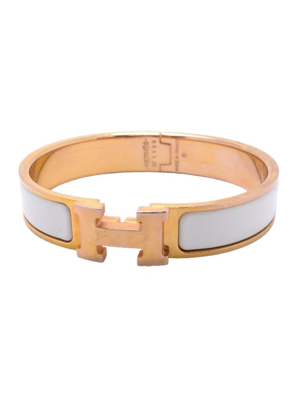Hermes Bangle Clic Clac PM Gold Plated White Bracelet